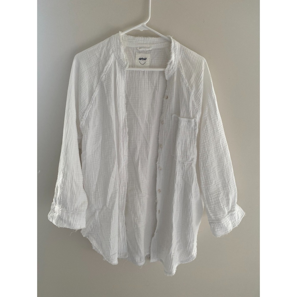 Aerie White Gauze Button Down Shirt Womens XS Lightweight Boho Beach Oversized